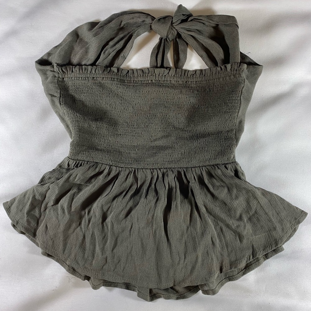 Free people vibes bandeau green top tied with rouching flowy S/M